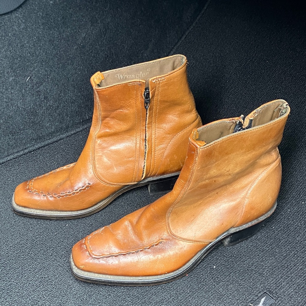 Wrangler Men's Tan Leather Zipper Boots vintage size 8D style 5789